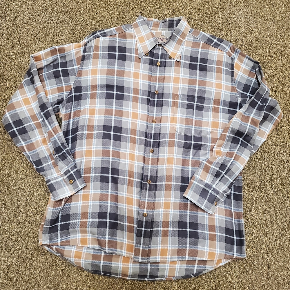 Bills Khakis Flannel Shirt Mens XL Brown Plaid Button Up Long Sleeve Made in USA